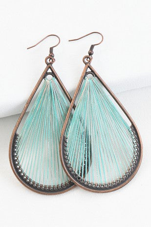 Boho Turquoise Threaded Teardrop Earrings