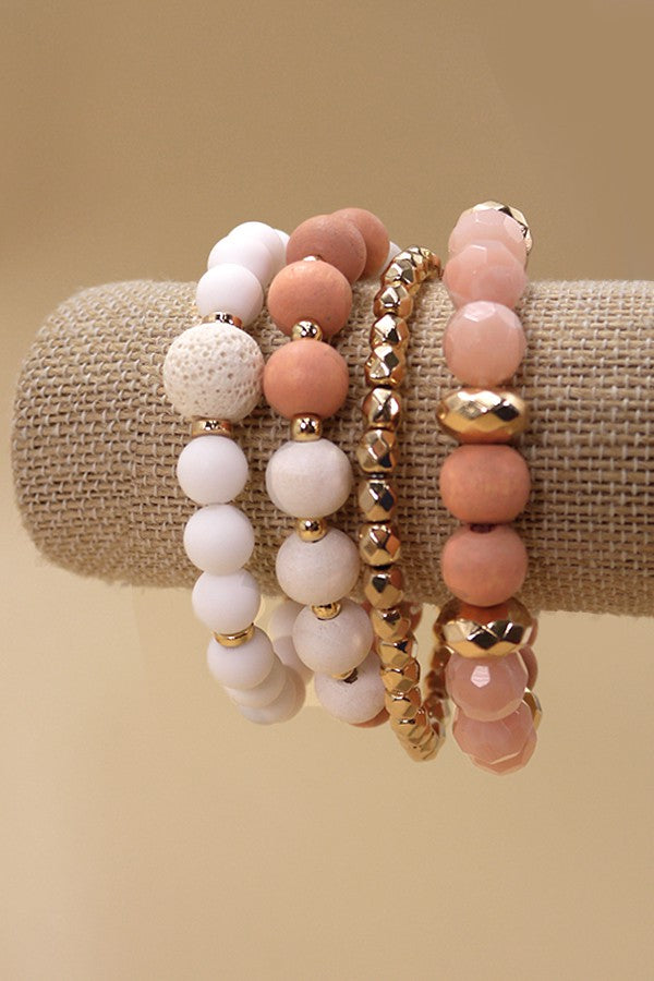 Set of 4 Natural Stone & Wood Bead Bracelets