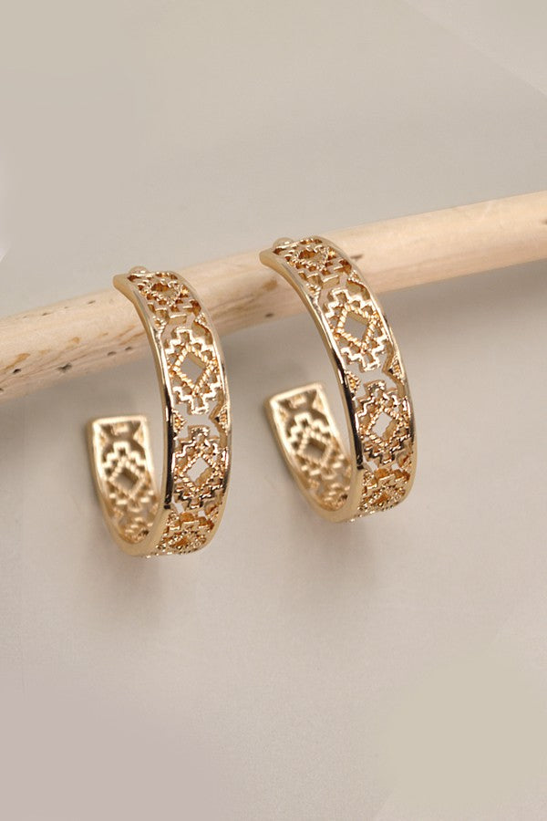 Aztec Cut Out Hoop Earrings