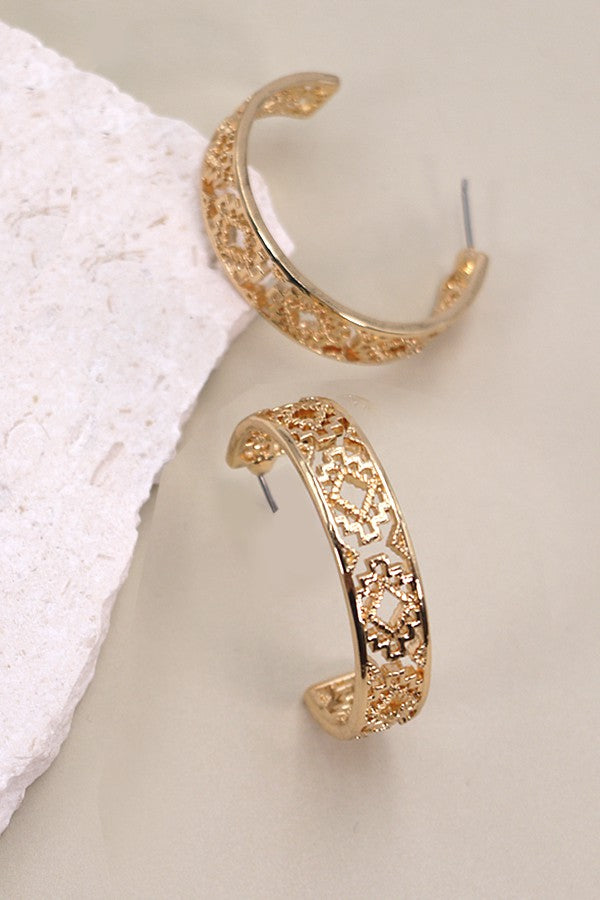 Aztec Cut Out Hoop Earrings