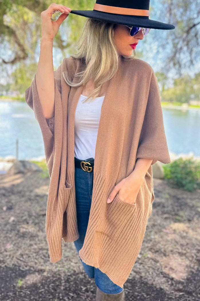 Pocket Detail Knit Kimono Cardigan