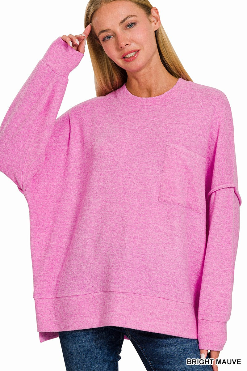 Brushed Melange Drop Shoulder Oversized Sweater