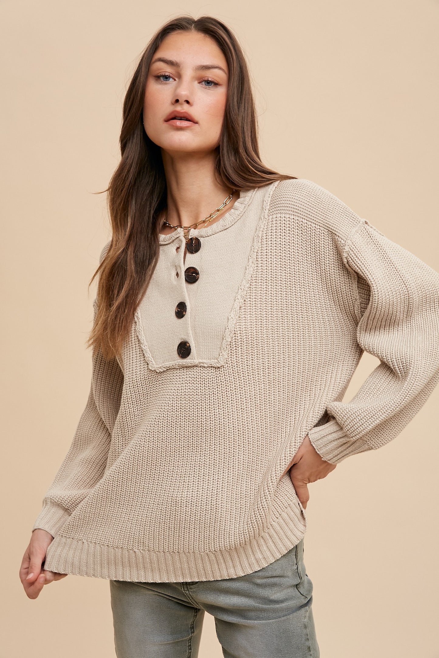 Button Up Rib Knit Sweater