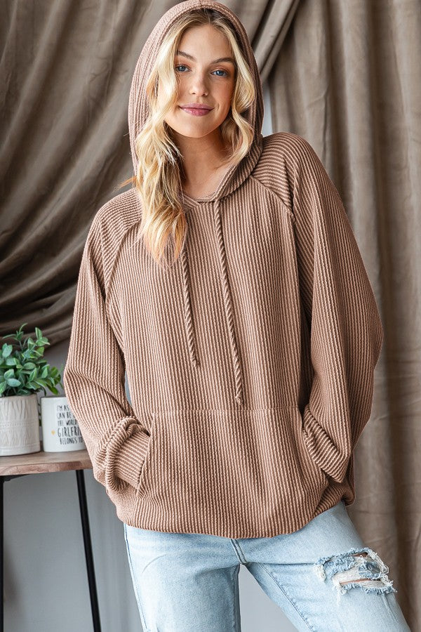 The Ribbed Hoodie In Tan