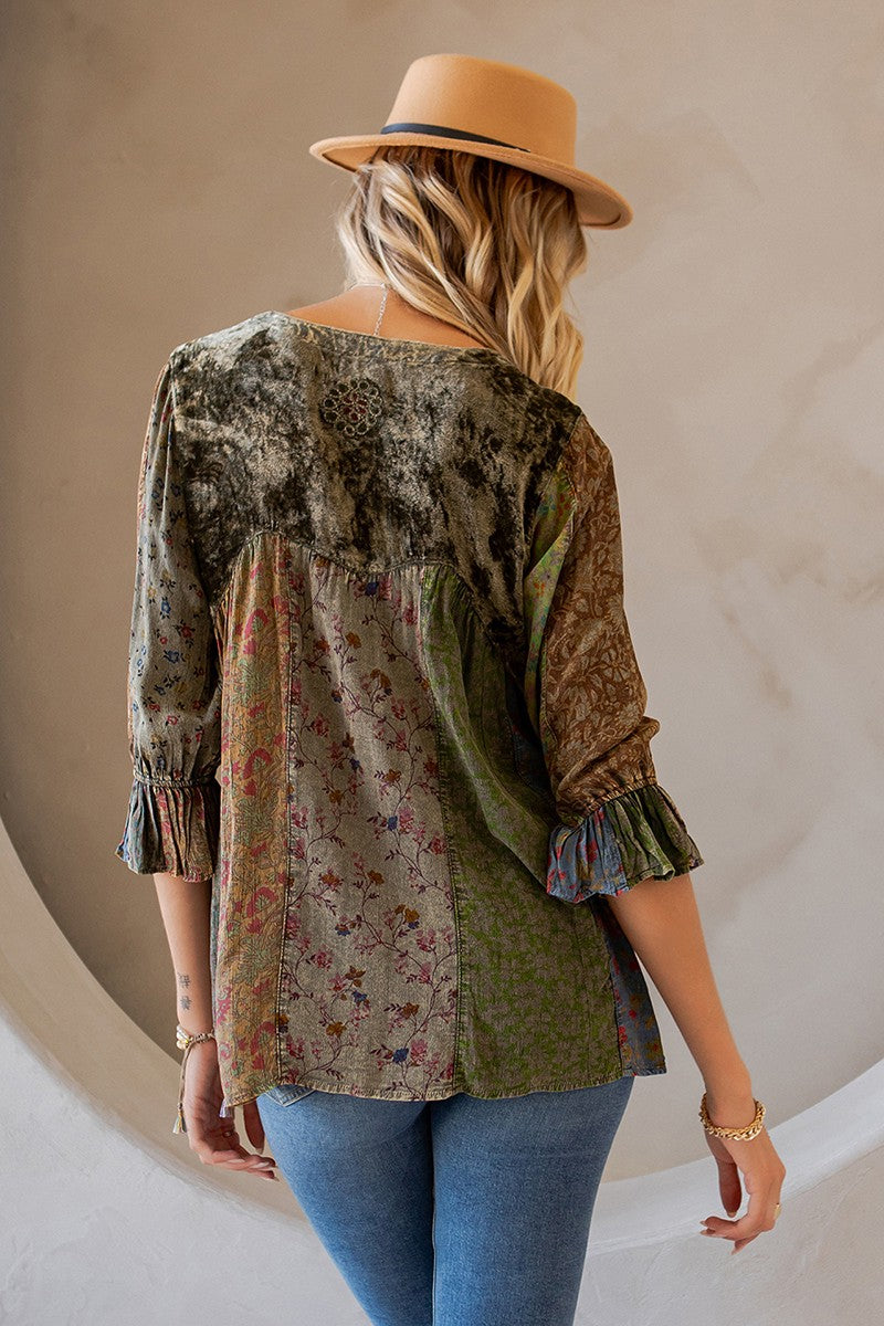 Vintage Boho Patch Velvet Top