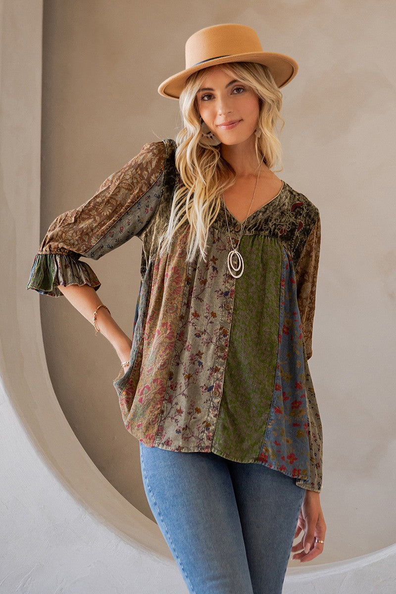 Vintage Boho Patch Velvet Top