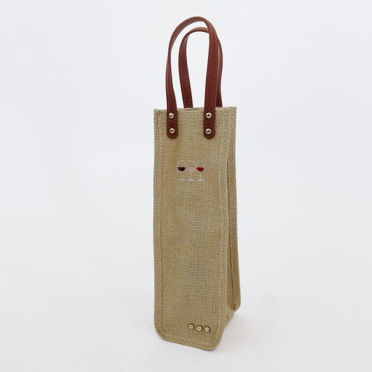 Burlap Reusable Wine Tote - Natural