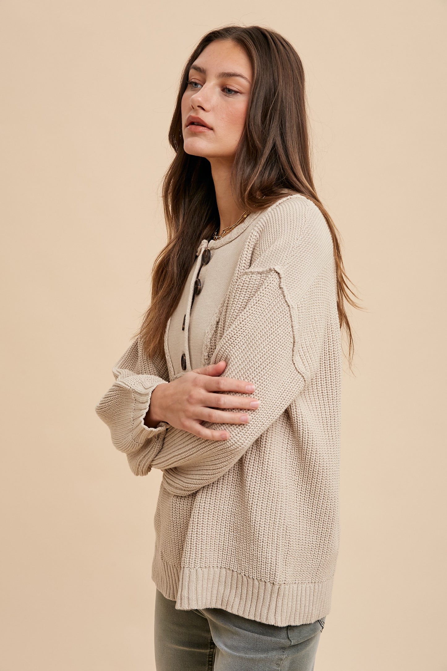 Button Up Rib Knit Sweater