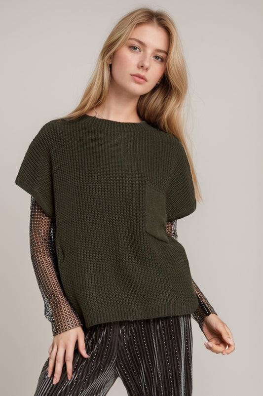 Mock Neck Short Sleeve Sweater Top