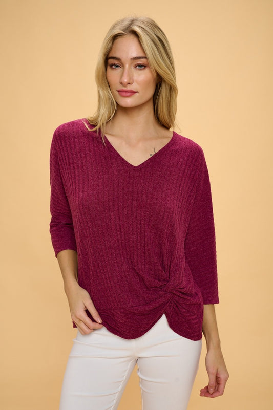 V-neck Side Twist Dolman Sleeve Top