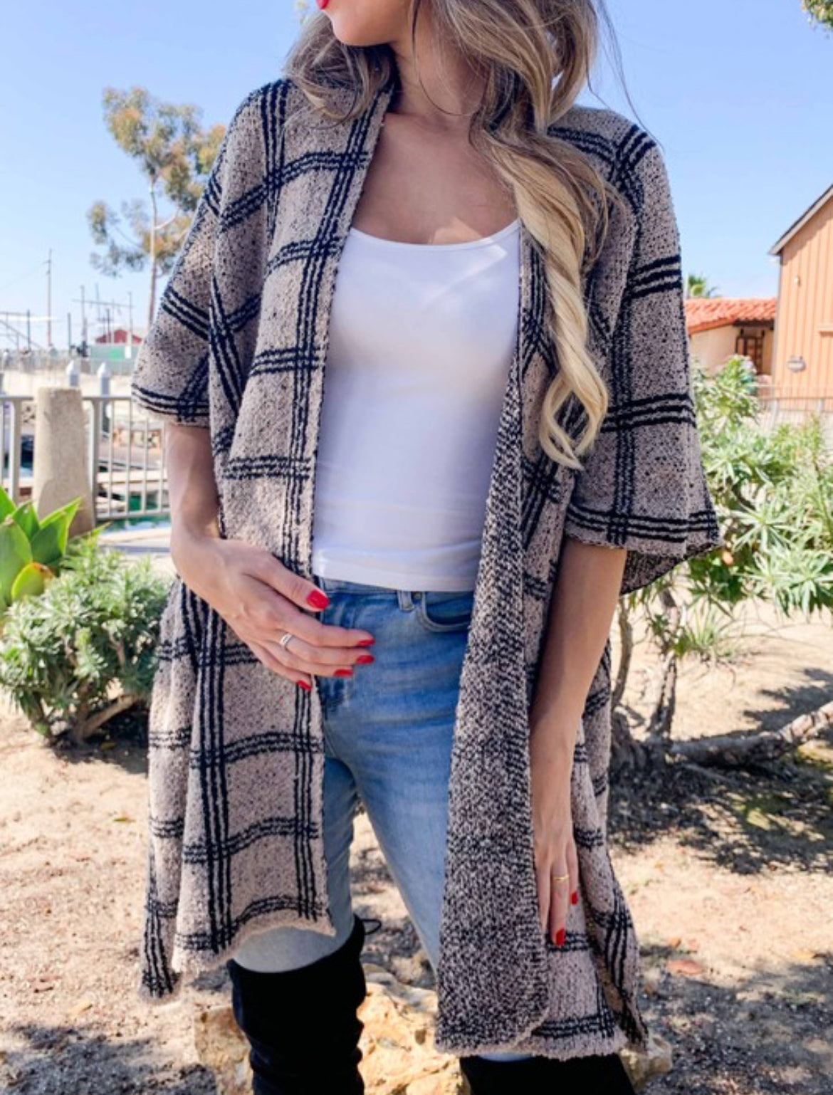 Plaid Printed Knit Kimono