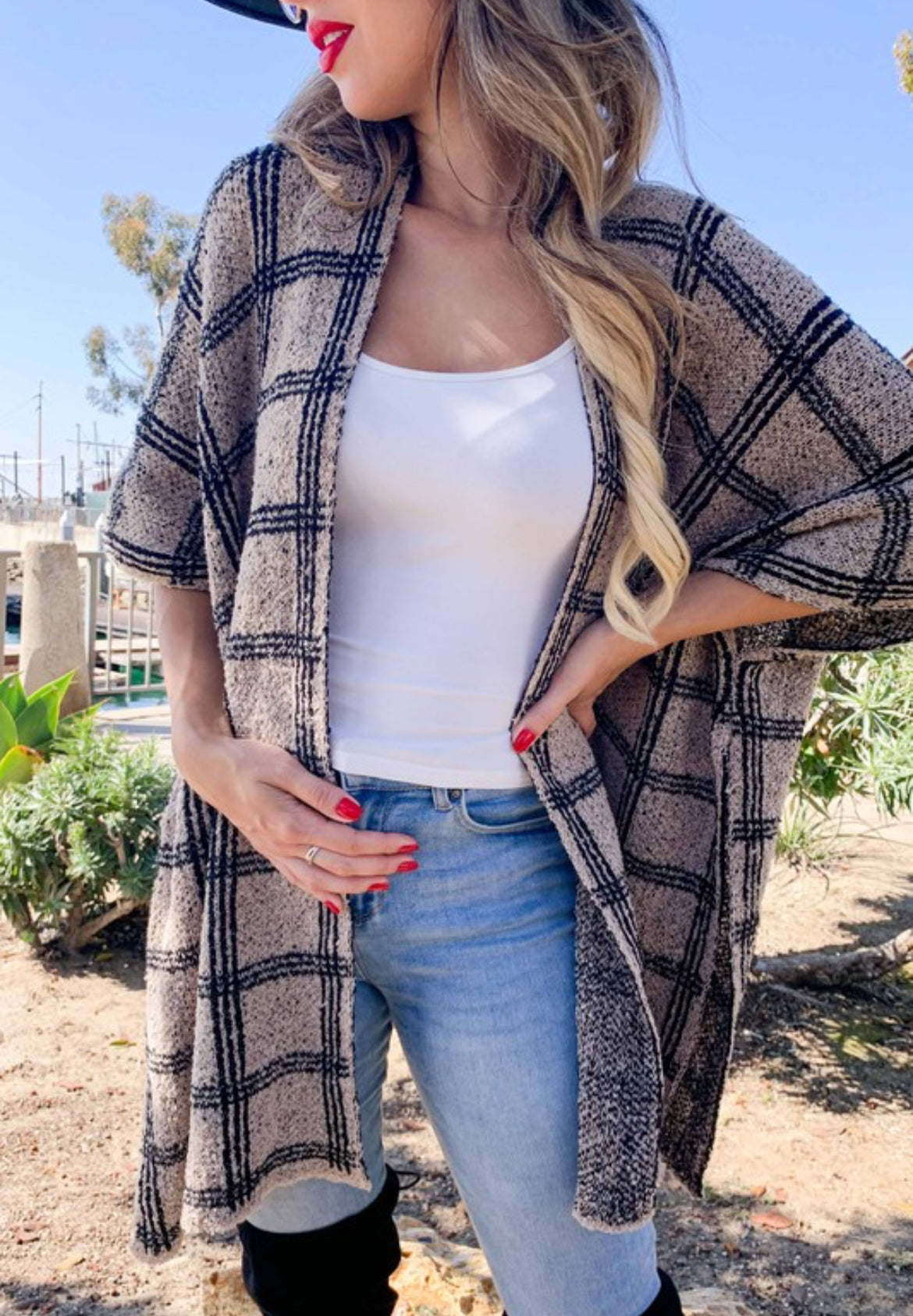 Plaid Printed Knit Kimono