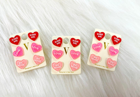 Glitter Conversation Heart Resin Stud Earring Set