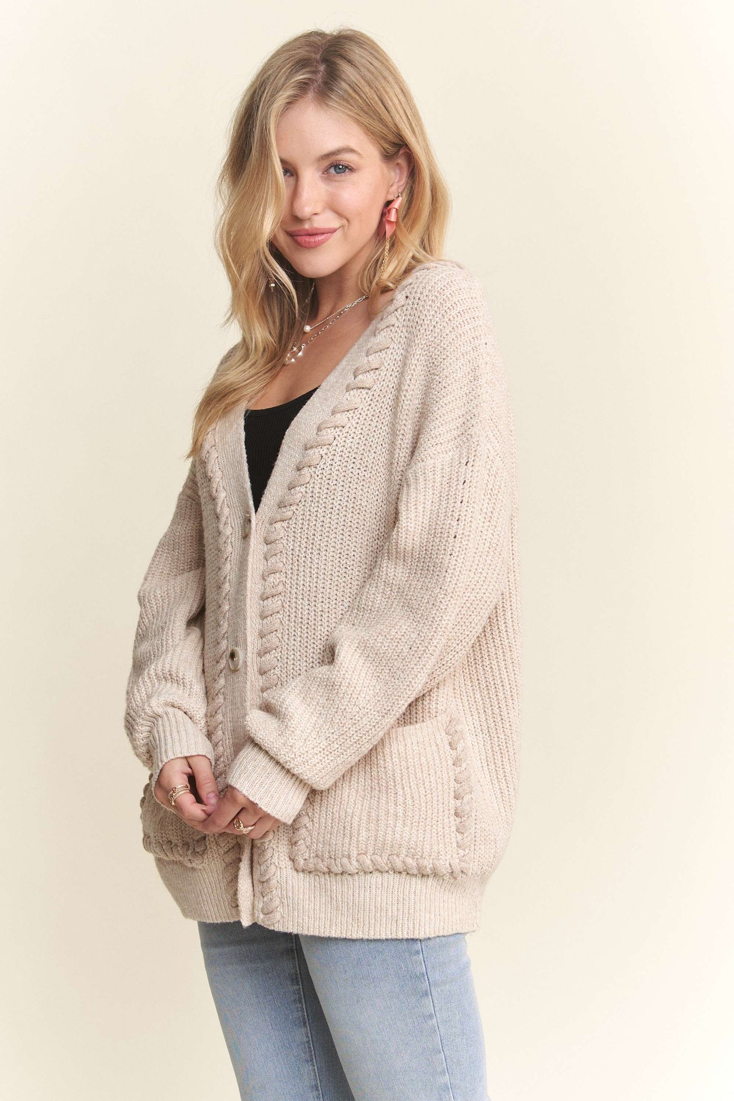 Stitch Accent Sweater Cardigan