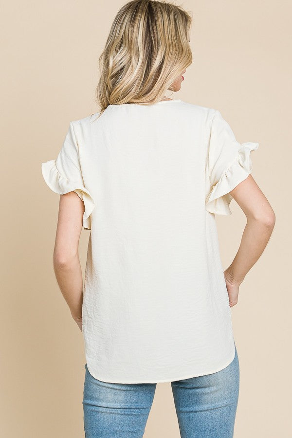 V Neck Ruffle Short Sleeve Top