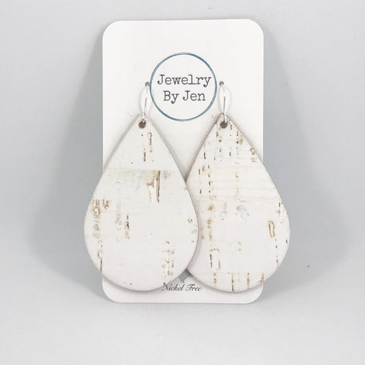 Large Teardrop Earrings: White Cork